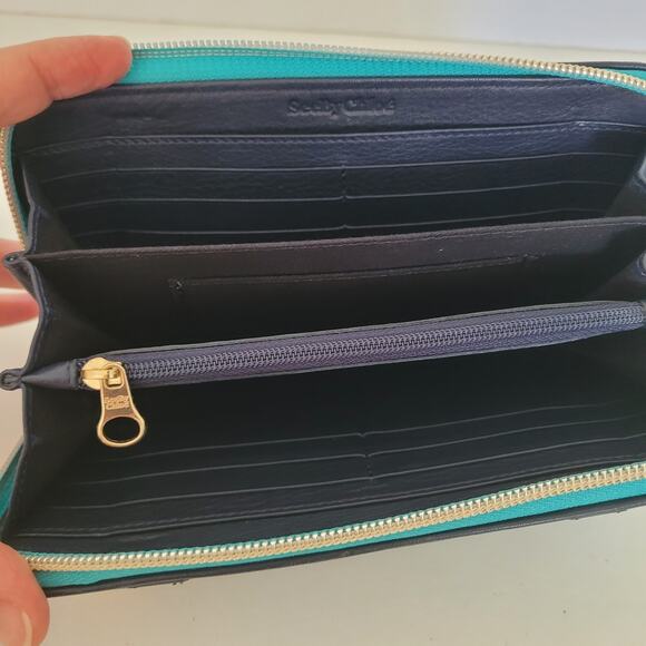 See By Chloe Suede Leather Long Wallet Teal Blue Zip Around Designer Clutch - Picture 4 of 9